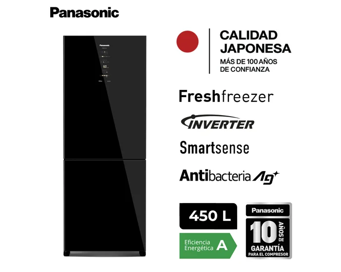 Refrigeradora Panasonic Bottom Freezer 450 L Negro Espejado BB65